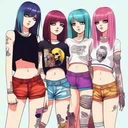 A digital art image portrays a group of fashionable emo girls