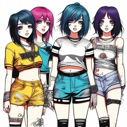 A digital art image portrays a group of fashionable emo girls