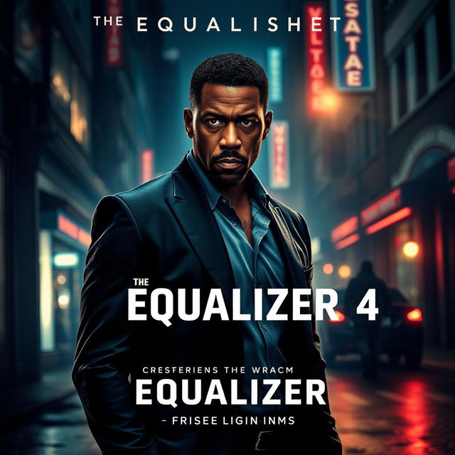 A thrilling teaser poster for 'The Equalizer 4' featuring Denzel Washington as the lead character