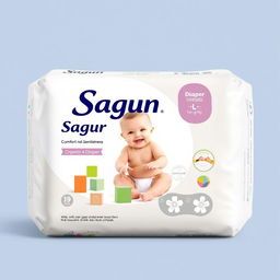 A premium and unique package design featuring the product 'Sagun Diaper'