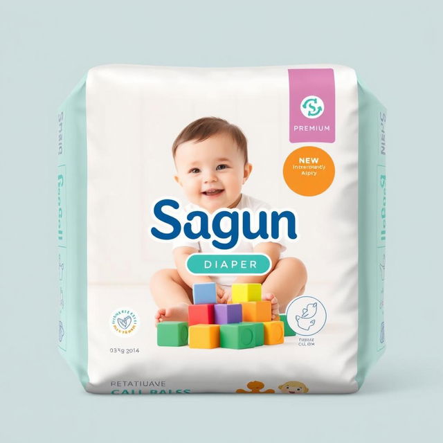 A premium and unique package design featuring the product 'Sagun Diaper'