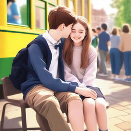 A high-quality digital art image vividly depicts a 14-year-old British girl on a school trip