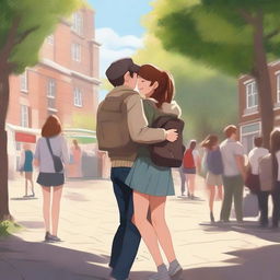 A high-quality digital art image captures a heartwarming moment of a 14-year-old British girl on a school trip