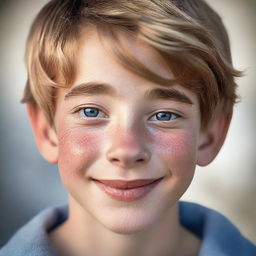 A high-quality, photorealistic digital art image depicts a charming 14-year-old Australian boy named Archie