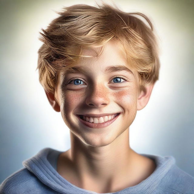 A high-quality, photorealistic digital art image depicts a charming 14-year-old Australian boy named Archie