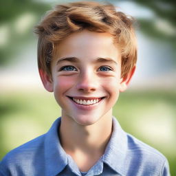 A high-quality, photorealistic digital art image depicts a charming 14-year-old Australian boy named Archie