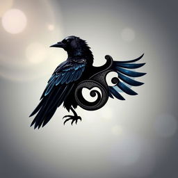 A striking symbol that blends a crow and a triskelion, showcasing the elegant silhouette of the crow's wings seamlessly integrated into the flowing curves of the triskelion's three spirals