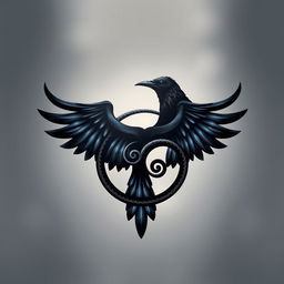 A striking symbol that blends a crow and a triskelion, showcasing the elegant silhouette of the crow's wings seamlessly integrated into the flowing curves of the triskelion's three spirals