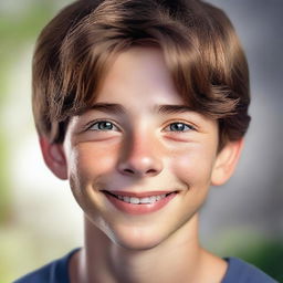 A high-quality, photorealistic digital art image portrays a charming 14-year-old Australian boy named Archie