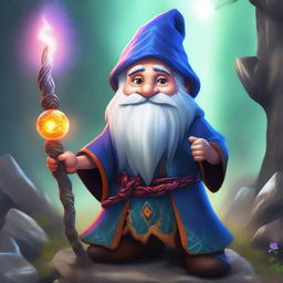 A high-quality digital art piece showcasing a gnome mage, made of grey rock, possessing dragon-like hands and eyes