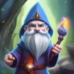 A high-quality digital art piece showcasing a gnome mage, made of grey rock, possessing dragon-like hands and eyes