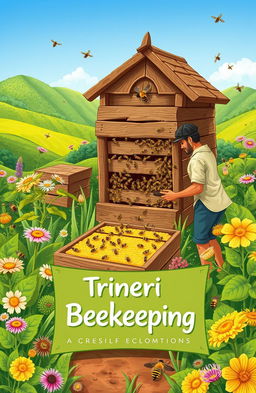 A vibrant and detailed illustration showcasing a Trigona bee farm, illustrating the concept of environmentally-friendly entrepreneurship