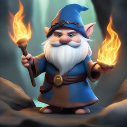 A high-resolution, realistic digital artwork featuring a rock gnome mage with dragon-like hands and eyes, wielding a staff