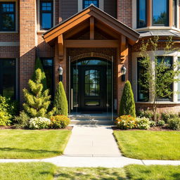 A clear glass door positioned prominently in front of a beautifully designed house facade