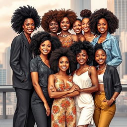 A diverse group of women standing together, showcasing a variety of ethnic backgrounds, styles, and fashion