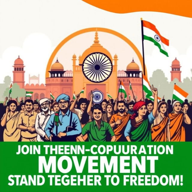 A vibrant and engaging poster promoting the Non-Cooperation Movement in India during the struggle for independence