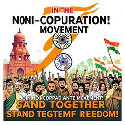 A vibrant and engaging poster promoting the Non-Cooperation Movement in India during the struggle for independence
