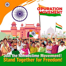 A vibrant and engaging poster promoting the Non-Cooperation Movement in India during the struggle for independence