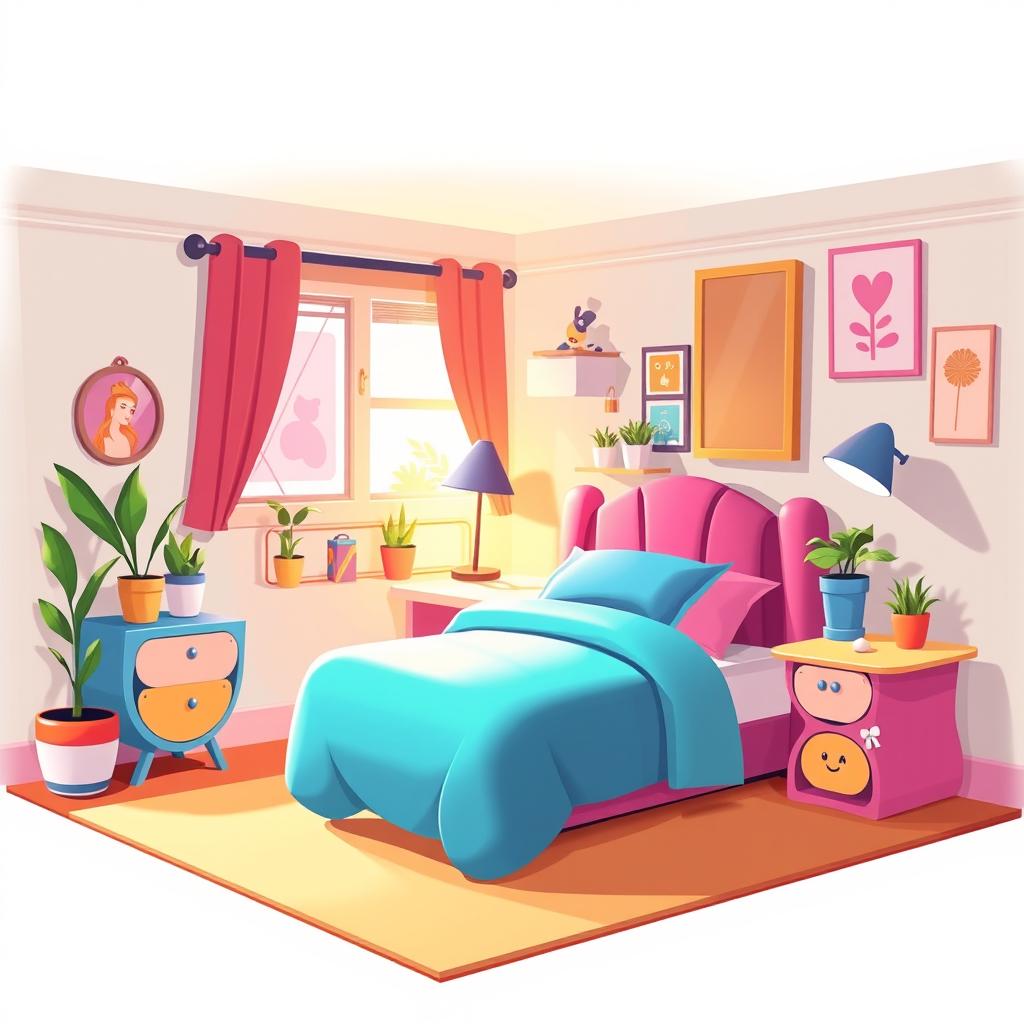 A 2D bedroom design for a one-on-one setting in the style of the game IncredyBox