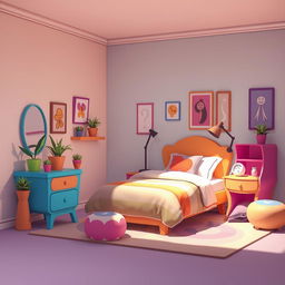 A 2D bedroom design for a one-on-one setting in the style of the game IncredyBox