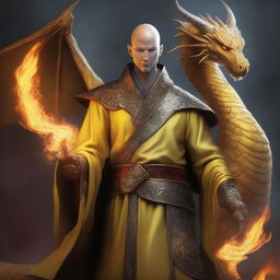 This high-resolution digital artwork features a bald, wealthy mage with dragon magic and grey skin