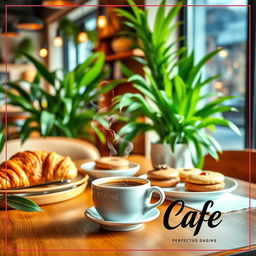 An eye-catching and vibrant advertisement for a trendy cafe, showcasing a cozy atmosphere with modern decor