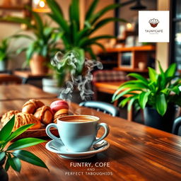 An eye-catching and vibrant advertisement for a trendy cafe, showcasing a cozy atmosphere with modern decor