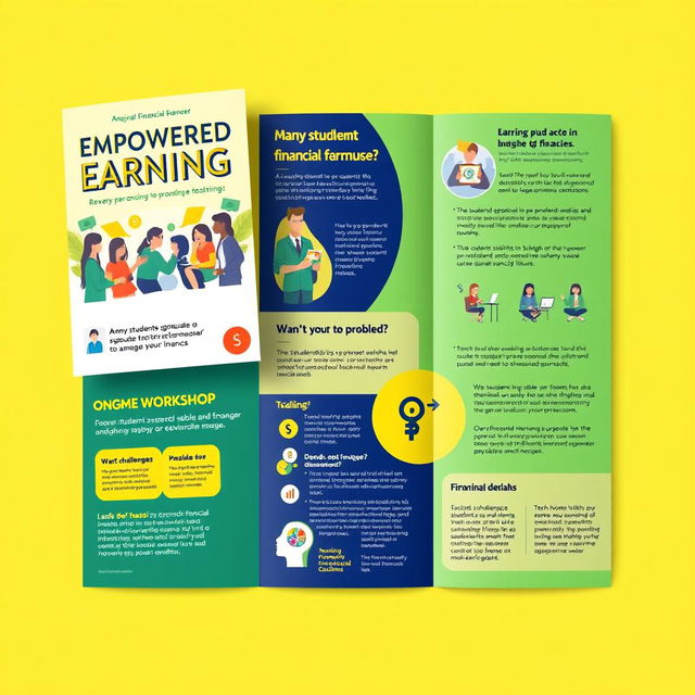 A vibrant brochure design titled 'Empowered Earning' aimed at supporting financial independence among ABM (Accountancy, Business, and Management) students