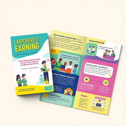 A vibrant brochure design titled 'Empowered Earning' aimed at supporting financial independence among ABM (Accountancy, Business, and Management) students