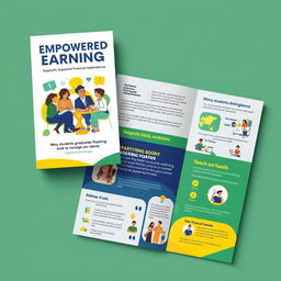 A vibrant brochure design titled 'Empowered Earning' aimed at supporting financial independence among ABM (Accountancy, Business, and Management) students