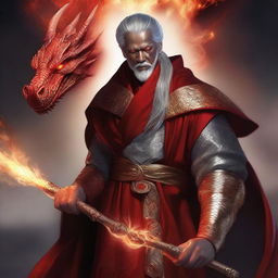 This high-quality digital art piece illustrates a wealthy mage with dragon magic and grey skin