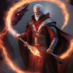 This high-quality digital art piece illustrates a wealthy mage with dragon magic and grey skin