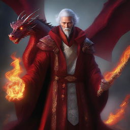 A high-quality digital art image depicts a wealthy mage with dragon magic and grey skin