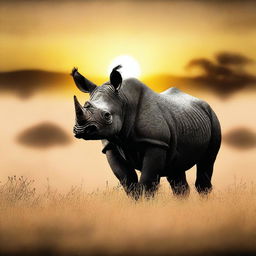 This is a high-quality digital art image of a black rhino