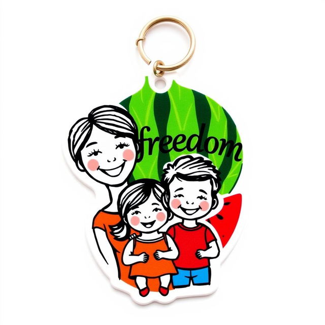 A stylized drawing of a mother with her daughter and baby son, all faces smiling brightly, embodying warmth and love