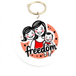 A stylized drawing of a mother with her daughter and baby son, all faces smiling brightly, embodying warmth and love