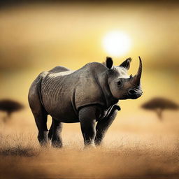 This is a high-quality digital art image of a black rhino