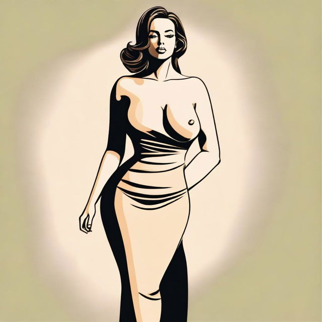 Generate a high-quality digital art image featuring a woman with a curvaceous figure wearing a form-fitting dress