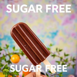 An enticing Instagram post featuring an image of the chocolate popsicle labeled "SUGAR FREE" against a vibrant and appealing background