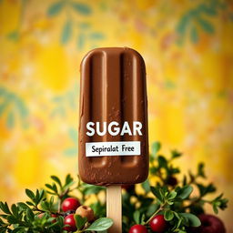 An enticing Instagram post featuring an image of the chocolate popsicle labeled "SUGAR FREE" against a vibrant and appealing background