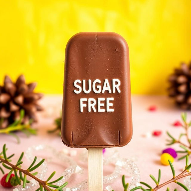 An enticing Instagram post featuring an image of the chocolate popsicle labeled "SUGAR FREE" against a vibrant and appealing background