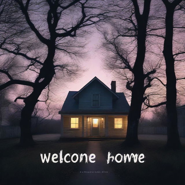 A chilling 'Welcome Home' scene set at twilight, captured in a high-quality photograph