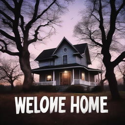 A chilling 'Welcome Home' scene set at twilight, captured in a high-quality photograph