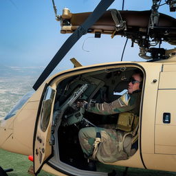 helicopter with mounted gun at open door