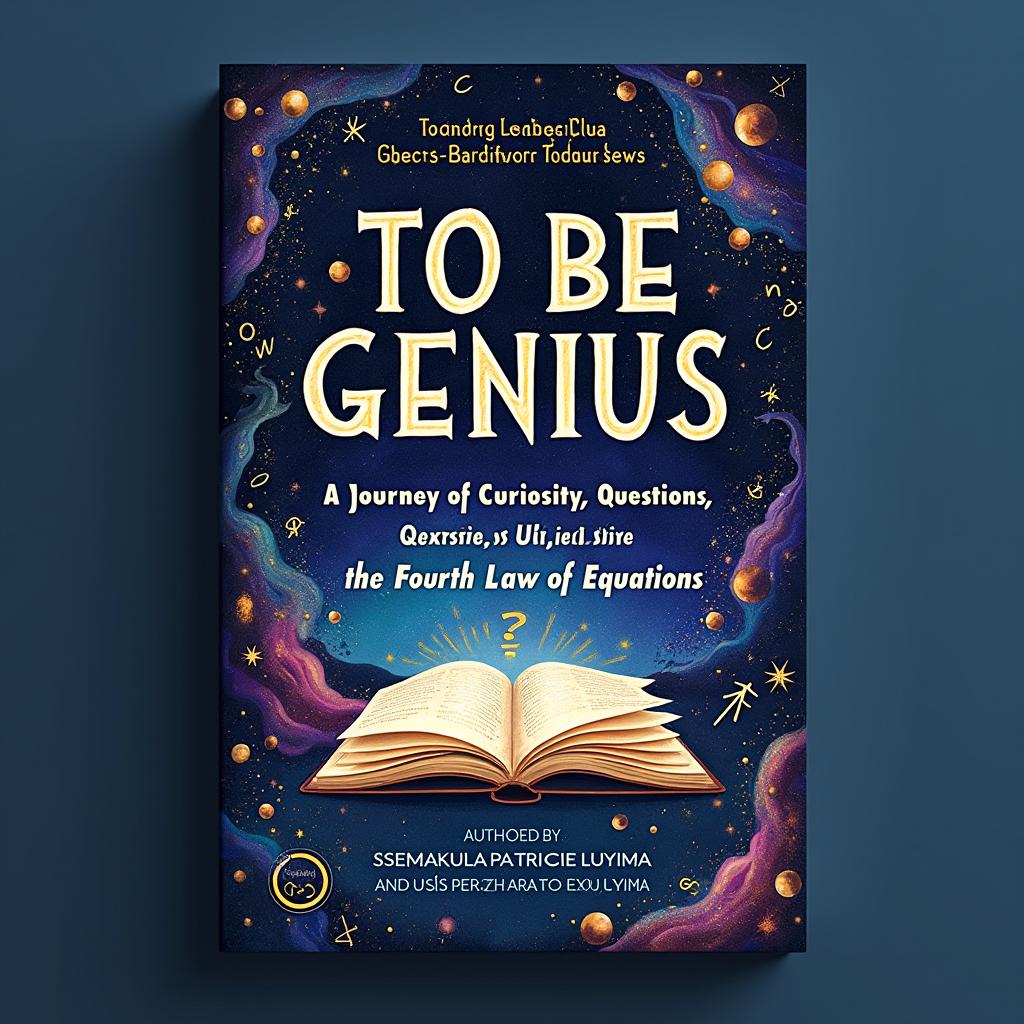 A visually striking book cover design for 'To Be Genius: A Journey of Curiosity, Questions, and the Fourth Law of Equations'