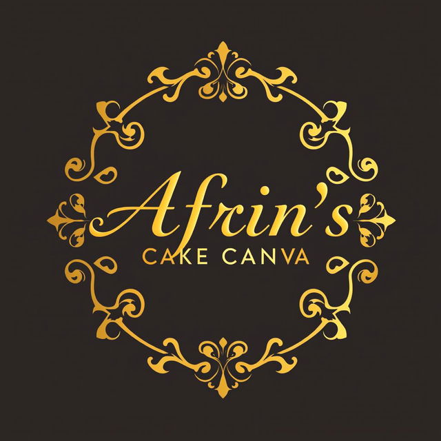 A luxurious and attractive round logo design for a bakery named 'Afrin's Cake Canvas'