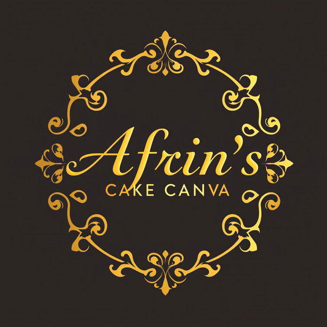 A luxurious and attractive round logo design for a bakery named 'Afrin's Cake Canvas'