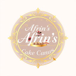 A luxurious and attractive round logo design for a bakery named 'Afrin's Cake Canvas'