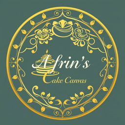 A luxurious and attractive round logo design for a bakery named 'Afrin's Cake Canvas'