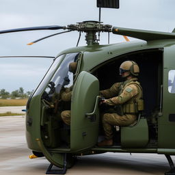 helicopter with mounted gun at open door